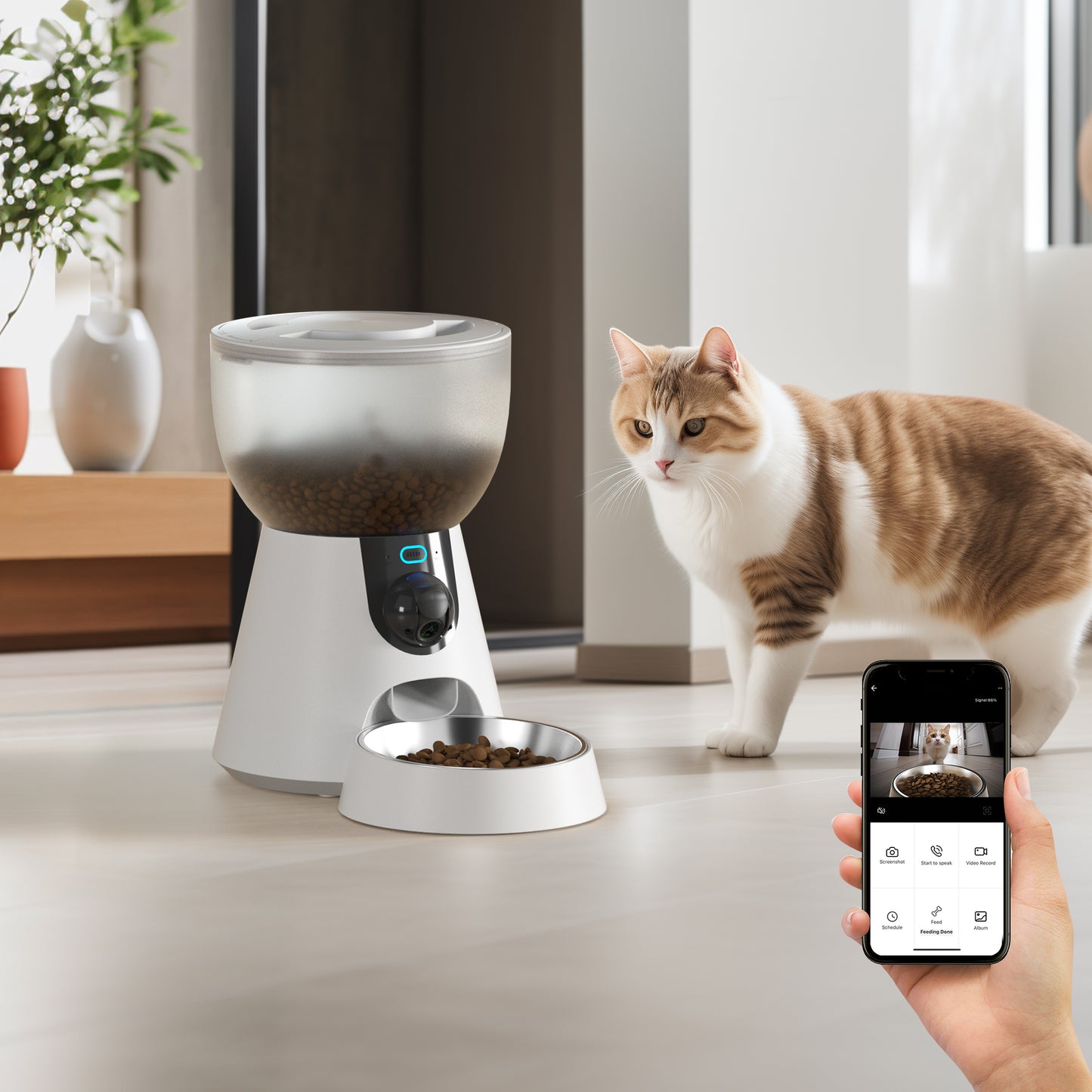 Smart Automatic Pet Feeder with Camera & 5GHz WiFi - 4L Large Capacity App-Controlled Food Dispenser, Stainless Steel Bowl + AC Adapter Included - Dual-Band Connectivity for Cats/Dogs