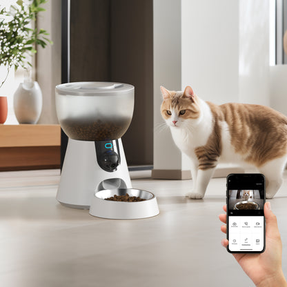 Smart Automatic Pet Feeder with Camera & 5GHz WiFi - 4L Large Capacity App-Controlled Food Dispenser, Stainless Steel Bowl + AC Adapter Included - Dual-Band Connectivity for Cats/Dogs