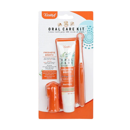Dog Cat Dental Care Kit - Finger Toothbrush & Enzymatic Toothpaste Set with 360° Cleaning, Freshens Breath for Puppy Kitten Oral Hygiene
