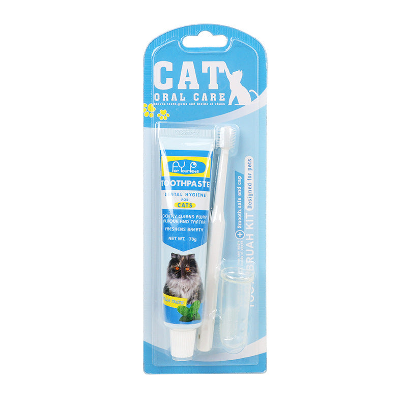 Dog Cat Dental Care Kit - Finger Toothbrush & Enzymatic Toothpaste Set with 360° Cleaning, Freshens Breath for Puppy Kitten Oral Hygiene
