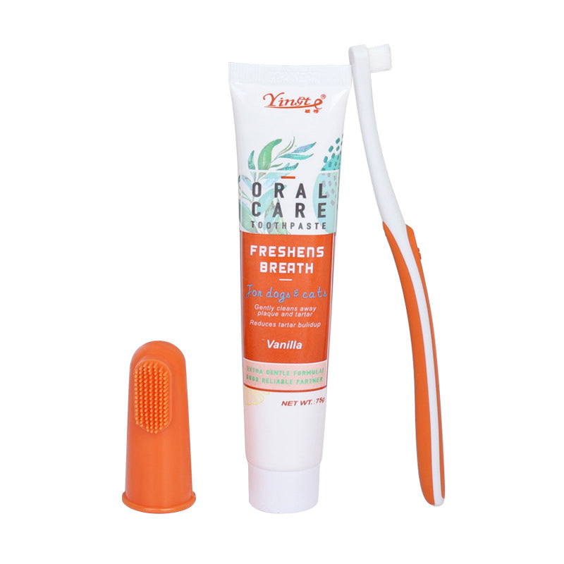 Dog Cat Dental Care Kit - Finger Toothbrush & Enzymatic Toothpaste Set with 360° Cleaning, Freshens Breath for Puppy Kitten Oral Hygiene