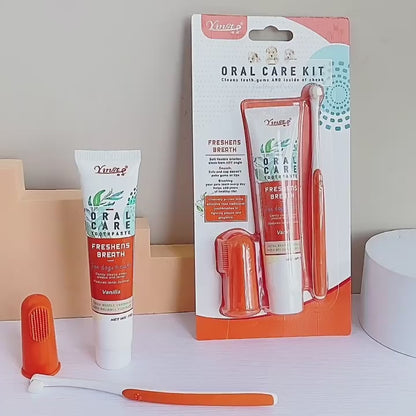 Dog Cat Dental Care Kit - Finger Toothbrush & Enzymatic Toothpaste Set with 360° Cleaning, Freshens Breath for Puppy Kitten Oral Hygiene